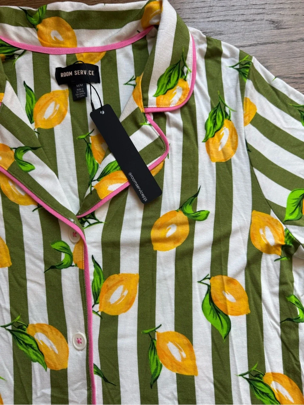 Room Service Lemon Stripe Pajama Set - Green & Yellow